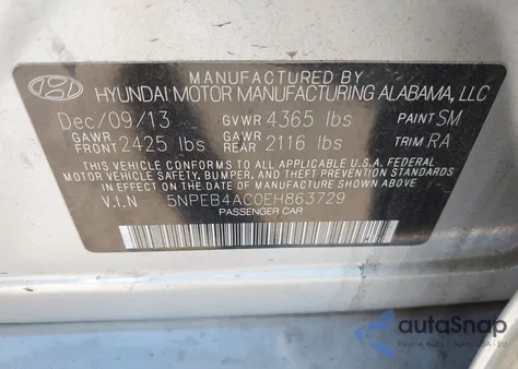 2014 Hyundai Sonata Gls from USA, damaged, VIN 5NPEB4AC0EH863729
